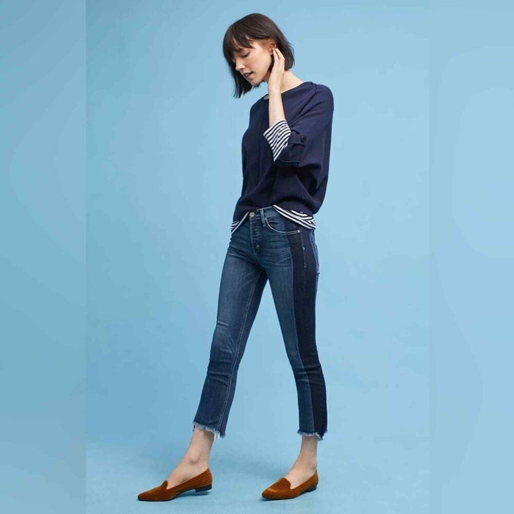 Anthropologie McGuire Vintage Mid-Rise Cropped Raw Hem Jeans Two Tone Sz 25